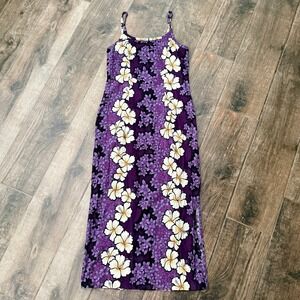 Hilo Hattie Vintage Women's Hawaiian Hibiscus Floral Maxi Dress, Purple, 14
